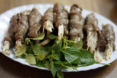 Lạ miệng với thịt bò cuốn kim châm